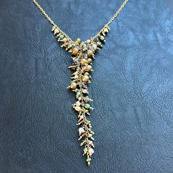 14K GF Necklace Cascading Freshwater Pearls & Faceted Crystals Multicolored - Picture 10 of 10